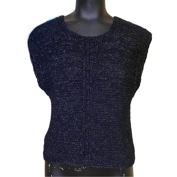 Vintage H.v.T. Black and Silver Lurex Crochet Knit Top Size Small - Picture 1 of 7